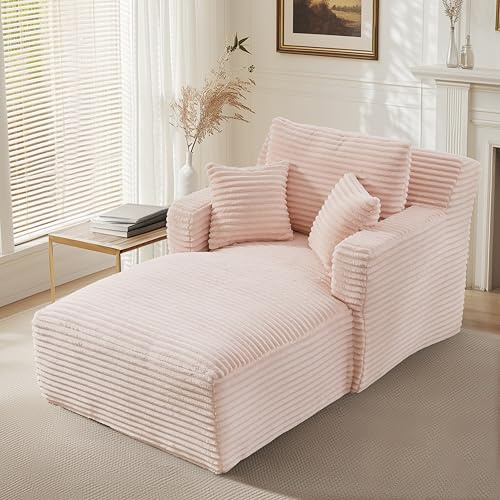 Rvjiahe Modernes Chaiselongue Sofa aus Cord, Bequemes Schlafsofa/Relaxsessel ohne Montage, Liegesessel für Wohnzimmer, Büro & Apartment (Rosa)