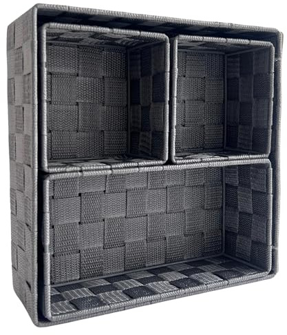 Brandsseller Aufbewahrungsbox 4er Set Klein Grau – Rattanoptik – Dekoboxen mit Metallrahmen – Korbset als Organizer für Bad, Küche, Wohnzimmer
