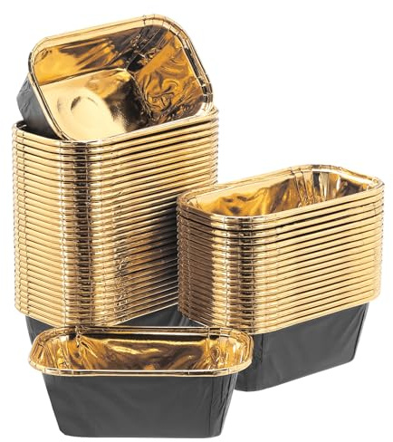 QUARKZMAN 50 Pcs Moldes Para Cupcakes De Aluminio De Un Solo Lado, Moldes Para Hornear Muffins Antiadherentes Para Decoración De Bodas Y Cumpleaños, Negro (Rectangular)