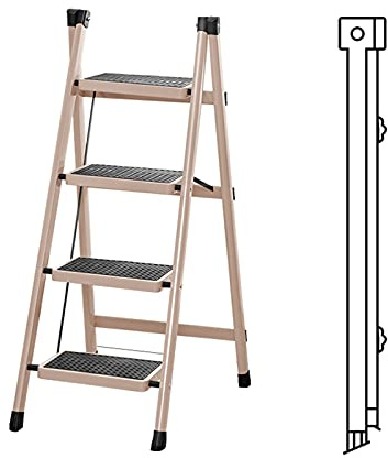 Escabeau télescopique pliable à 4 marches en métal robuste avec large pédale, idéal pour un usage domestique, design compact pour un rangement facile et des tâches polyvalentes