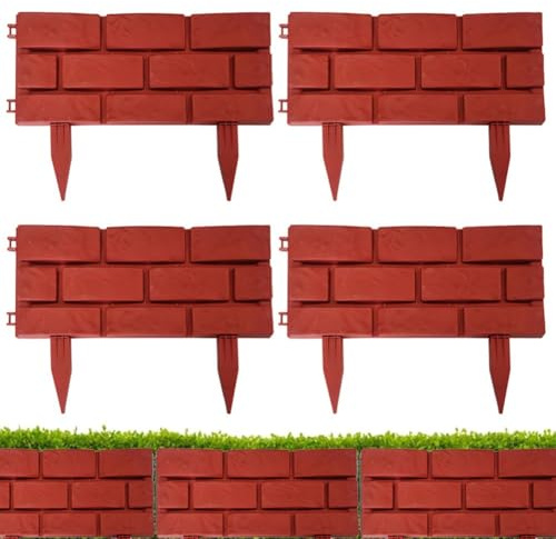 Lawnoval Kit di 4 recinzioni in plastica da giardino, per aiuole e aiuole, colore rosso