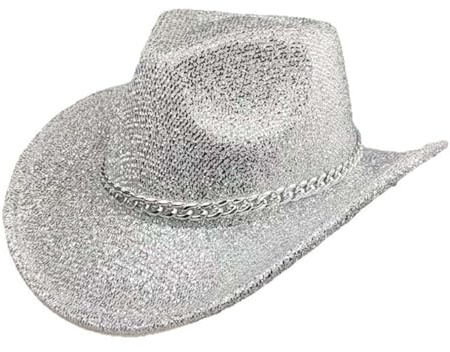 Generisch Silver-Space-Cowboyhut – glitzernder holografischer Cowgirl-Hut für Bachlorette-Party, Halloween