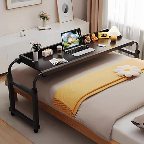 GUAWJRZDP Verstellbarer Überbetttisch mit Rollen, Höhenverstellbarer Bettschreibtisch, Betttisch Für Kingsize-Betten, Rollbarer Beistelltisch Für Laptop Und Zum Schreiben(Nero,L 140CM/55.1IN)