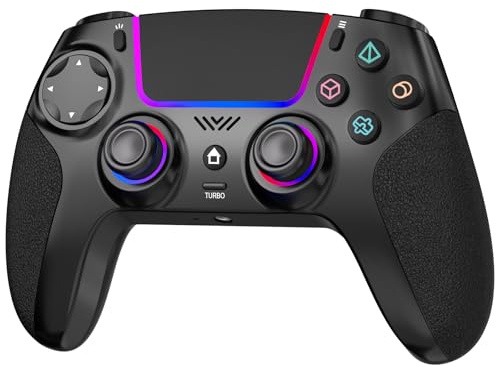SZPACMATE Wireless Pro Controller für PS4/PS3/Switch 1/PC/Steam Deck | Hall-Effekt-Joystick, 8-Farbige RGB-Beleuchtung, 1000-mAh-Akku, 6-Achsen-Gyroskop, Turbo, Doppelvibration, Programmierbar