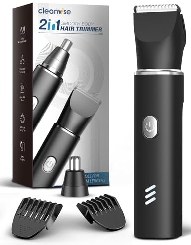 Body Trimmer for Men, 2-in-1 Body Groomer & Nose Hair Trimmer, Waterproof Mens Grooming Kit with Ceramic Blade Heads, Sensitive Combs for Chest, Legs, Armpits & Nose, Wet & Dry Use, Travel Lock