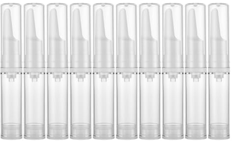 PAMINGONO Flacons Pompe Airless 5ml en Plastique Lot de 10 Bouteille Cosmétique Vide Rechargeable pour Sérums Contour des Yeux pour Voyage et Usage Quotidien