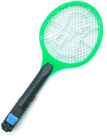 RevolutionLine Raqueta Eléctrica Mata Moscas y Mosquitos, Recargable, con Enchufe Incorporado en el Mango, para Uso en Interior y Exterior