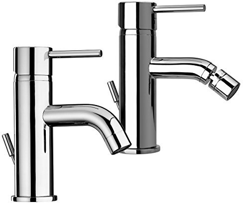 Yellowshop - Set Miscelatori Rubinetteria Bagno Lavabo E Bidet Con Snodo Orientabile Modello Essenza Completo Rubinetto Con Flex Inox Piletta Sanitari