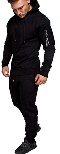 Amaci&Sons Herren Cargo Stil Sportanzug Jogginganzug Trainingsanzug Sporthose+Hoodie 1003 Schwarz XL