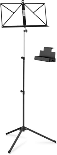 Classic Cantabile Notenständer Medium Box Set - mittelschwere Ausführung - mit Haltebügeln an der Auflagefläche - Aufstellhöhe: 65-130 cm - inkl. aufsteckbarer Ablagebox - Schwarz