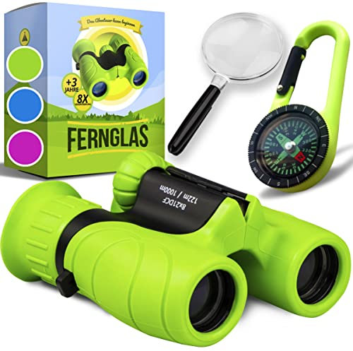 Fernglas für Kinder - Optimales Geschenk für Jungen und Mädchen - Starke Vergrößerung 8X21 – Umfangreiches Set inklusive Lupe & Kompass – Spielzeug für Kinder 3-12 Jahre