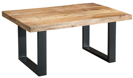 Couchtisch IRON CRAFT 100cm - schwarz natur - Mangoholz Beistelltisch | Handarbeit, Massivholz, hochwertig, individuelle Maserung, für Wohnzimmer, Unikat, Eisengestell