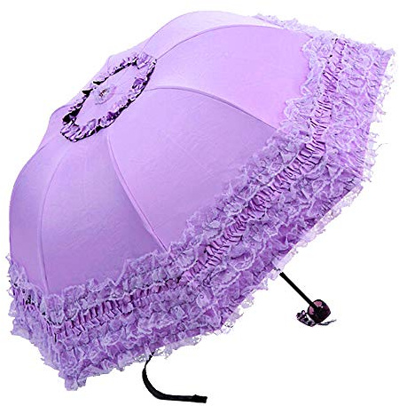 WANLIAN Princess Lace Vintage Lace UV Sun Parasol Folding 3D Flower Embroidery Umbrella - 3 Folding Blue for Rainy, Snowy, Sunny Days
