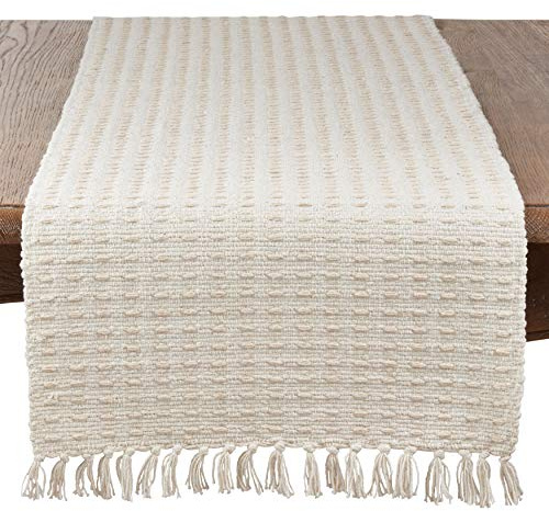 SARO LIFESTYLE Dashed Woven Table Runner, 16x72, Natural
