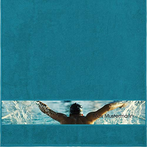 Manutextur Duschtuch mit Namen - personalisiert - Motiv Sport - Schwimmen - viele Farben & Motive - Dusch-Handtuch - Petrol - Größe 70x140 cm - persönliches Geschenk mit Wunsch-Motiv und Wunsch-Name