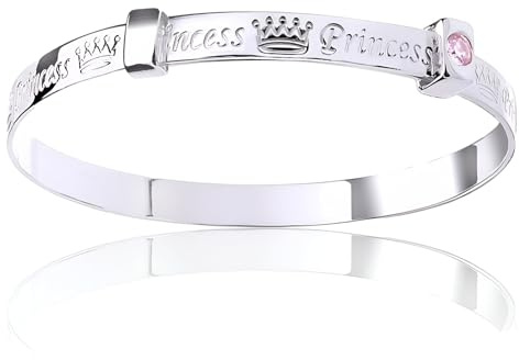 Designer Inspirations Boutique 'PRINCESS' 5MM Wide Expanding/Expandable/Adjustable Bangle Bracelet for Baby/Child/Children/Girl - 925 Sterling Silver - Size: BABY (Small)