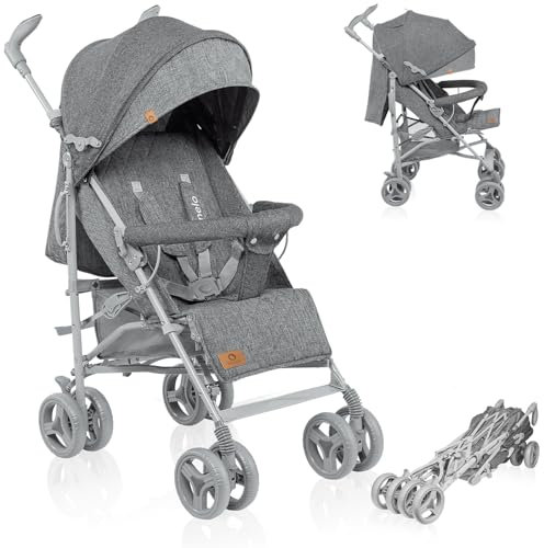 LIONELO Irma Kinderwagen bis 15 kg, Kinderwagen, leichter moderner Kinderwagen mit Liegefunktion, faltbar, große 6-Zoll-Räder, großer Korb, Tasche, Moskitonetz