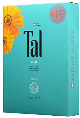 Tal® MED Repair Fußmaske 6er-Set – Hornhaut Socken für trockene & beanspruchte Füße | Regenerierende Feuchtigkeitsmaske mit Urea & Edelweiß | Ohne Peeling, sanft & pflegend | Wellness | bis Gr. 42