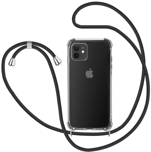 Handykette für iPhone 12 /12 PRO 6.1'' Hülle mit Band, Transparent Silikon Handyhülle mit Kordel zum Umhängen Schutzhülle, Schwarz
