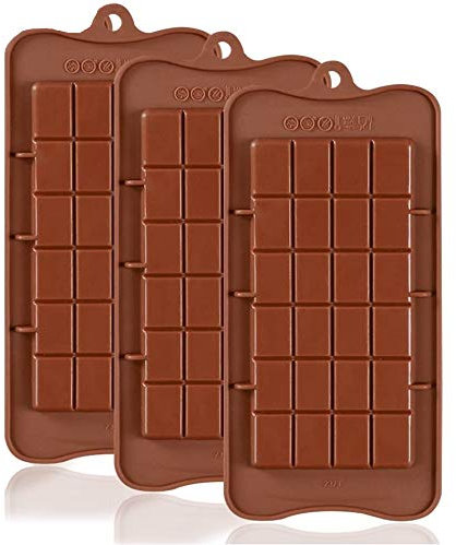 Pritogo Set di 3 stampi per cioccolato in silicone infrangibili, forma flessibile per caramelle, cioccolatini fai da te, barrette energetiche