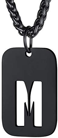 Bandmax Dog Tag Kette Herren Damen Erkennungsmarke Kette Edelstahl Buchstaben Kette Schwarz Halskette mit Anhänger Weizenkette 55cm Kette Schmuck Accessoire