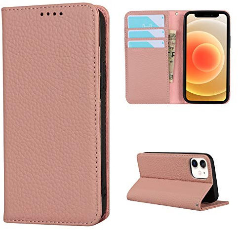 Copmob Phone Case iPhone 12 Mini,Flip Genuine Leather Wallet Case,[4 Slots][Magnetic closure][With Lanyard],Protective Cover Case for iPhone 12 Mini - Pink