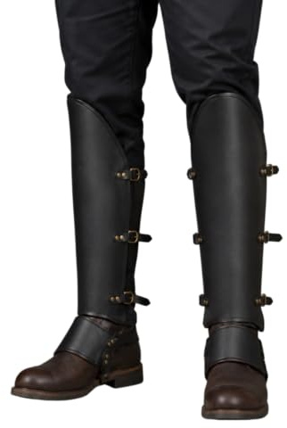 Faux Leather Boot Covers Steampunk Spats Greaves Gaiters Legguards Boot Tops The Crusaders Knight Accessoires (Black)