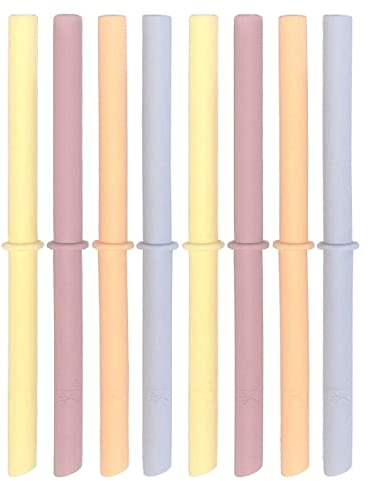 Elk and Friends Kids/Toddler 7.8 Silicone Straws with Stoppers | 8pk | For 12oz, 14oz + 16oz Jars | 20cm Valve Free Straws | Cleaning Brush Included | Dishwasher Safe
