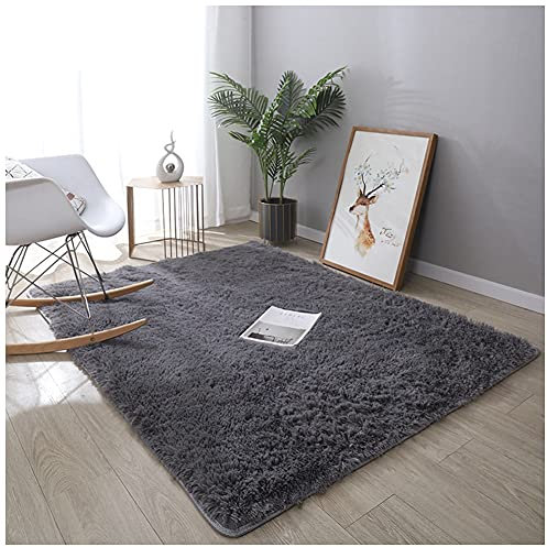 Hochflor Shaggy Teppich Pflegeleicht Flauschiger Moderner Anti-Rutsch Unterseite Hochflor Langflor Teppiche Wohnzimmer Schlafzimmer Kinderzimmer Bettvorleger für Stuhl Sofa,Silber-Grau,120x200CM