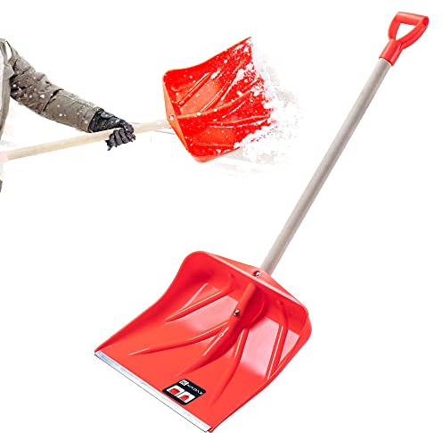KADAX Schneeschaufel, Schaufel mit Holzstiel, Schneeschieber mit ergonomischem Kunststoffgriff, Schneeräumer mit Kunststoff-Blatt, Schneeschippe (W: 50 cm, Orange)