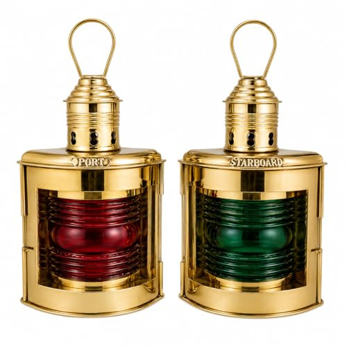 Lámpara náutica vintage de latón para barco, farol decorativo de puerto y estribor, juego de 2 lámparas de aceite para barcos, rústicas, vintage, decoración del hogar, regalos