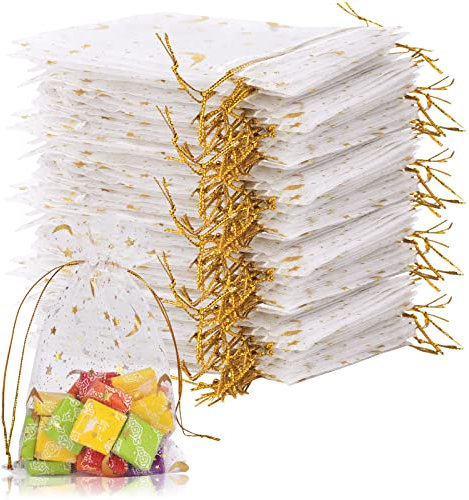 200 Pcs Organza Taschen, Chostky 9x12cm Schmuck Taschen mit Kordelzug Organza Weihnachtsfeier Taschen Hochzeit Gunst Süßigkeiten Taschen Schmuck Beutel Taschen (weiß)