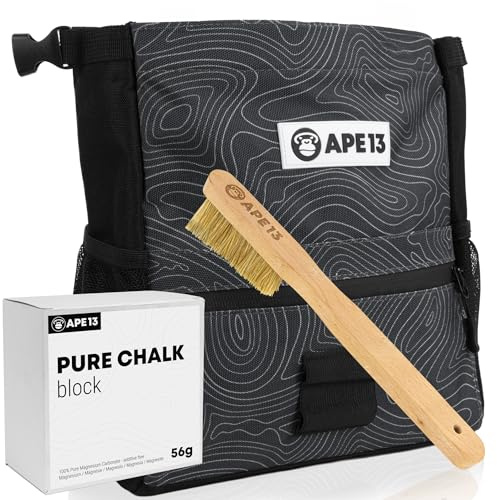 APE13® Chalkbag Boulder-set av chalkväska, boulder-borste, chalk (som set och enstaka ) – perfekt boulderande present och tillräckligt med utrymme för bouldertillbehör (boulder-set)