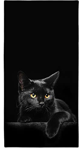 Zomer Strandtuch groß 90x180 cm Mikrofaser Strandhandtuch XXL Badetuch für Strand Schwimmen Sauna Camping, Schnelltrocknendes Leichtes, mit Schwarze Katze Motiv