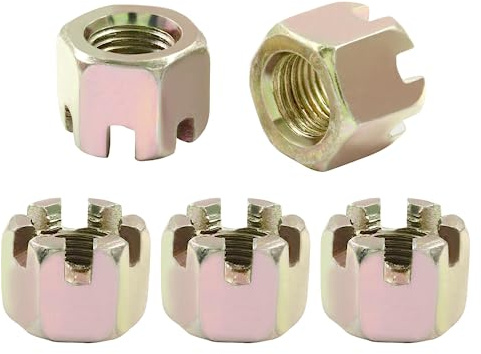 Zorveiio 10Pcs M12 x 1.25mm Pitch Hex Slotted Castle Nut,Grade 4.8 Carbon Steel Hexagon Castle Nuts for Wheel Bearings,Mechanical Equipment,Chromatic