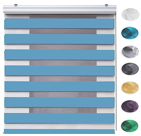 Tür Fenster Rollo Jalousette 35 x 300 cm Sichtschutz Blendschutz Hitzeschutz Vertikaljalousie für Babyzimmer mit Verstellbarer Kette für Fenster oder Tür, Badezimmer, Blau