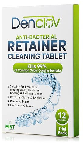 Retainer Cleaning Tablets, Fresh Brite & Stain-Free, for Invisalign, Aligners, Dentures, Mouth Guard, Denture Cleaner - Pack of 12 (Trial Pack)