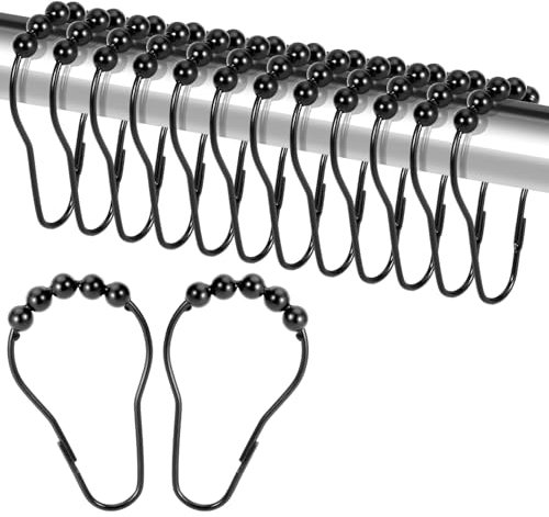Shower Curtain Rings,Set of 12 Black Shower Curtain Hooks,Rust Proof Secure Lock Ring Clips for Hanging Bathroom Curtain.
