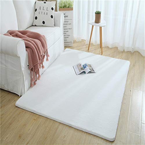 ZWPILY Hochflor Teppich, Einfarbig, Flauschiger Langflor Teppich, Shaggy Flokati, Rechteckig, Pflegeleicht, Wohnzimmerteppich - Fellteppich - Modern Kunstfell Carpet für Schlafzimmer,Weiß,80x160 cm