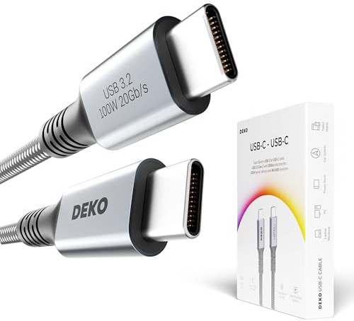 Deko Cable USB C vers USB C 100W 2M USB 3.2, Cable USB C Charge Rapide 200cm 20 Gbps, E-Mark Power Delivery 3.1 Thunderbolt Cable, Câble USB C compatible avec MacBook, iPhone15, Samsung