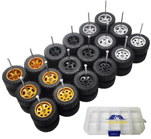 9 Set 1/64 Wheels for Trucks 1 64 Wheels Off Road Simulation Custom Rubber Tires with 3 Colors & 3 Styles Rims Suitable for Modification 1/64 Diecast Offroad Cars
