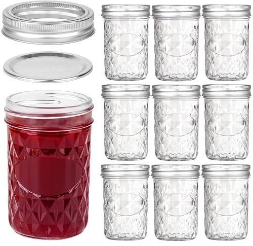 Winter Shore Bocal en Verre avec Couvercle 250 ml (Lot de 10) - Pot Confiture, Cornichons, Miel, Yaourt, Avoine - Couvercles Hermétiques Argentés - Congélateur, Conserve, Fermentation, Marinade