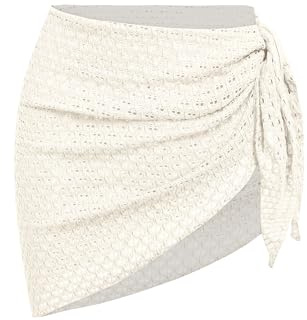 ZAFUL Sarong Coverups for Women Tie Side Bathing Suit Lace Sarong Style Cover Up Mini Skirt (5-A-White)