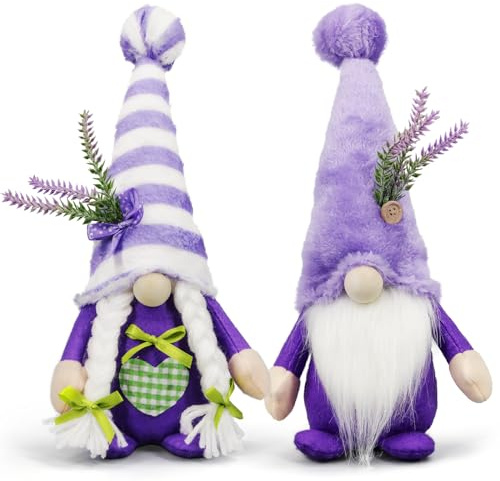 Lavender Gnomes Decor, Spring Gnomes Decorations for Home Indoor Outdoor Pastel Purple Spring Lavender Decorations Summer Gnome Tiered Tray Decor Gnome Gifts for Woman