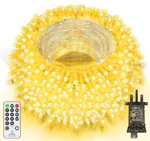 JXLEDAYY 200 FT 500 LED Outdoor Christmas Lights Fairy Lights Plug in Warm White Xmas String Lights Waterproof with Remote Timer 8 Modes for Outside Garden House Party Wedding Yard Tree Decorations