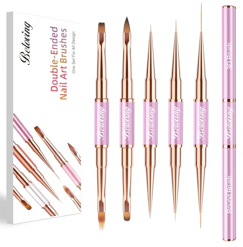 5 Pinceaux Nail Art Ongles Gel, Pinceau Fin Nail Art Pour Design Ongles, Double Face Pinceau Set Pour Gel UV Construction, Ombré, Nail Brush Avec Couvercles Protecteurs, Violet