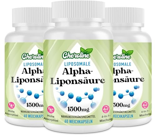 Ácido Alfa Lipoico Liposomal 1500 mg, 60 Cápsulas Blandas de Alta Potencia para Veganos, Naturales Suplemento ALA 4 en 1 para Energía, Reduce La Fatiga, No GMO, Sin Gluten (60 unidad (Paquete de 3))