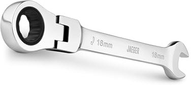 Jaeger Title - Llave de trinquete de cabeza flexible de 18 mm, arco oscilante de 4 grados, llave combinada de trinquete de 12 puntos, 90 dientes