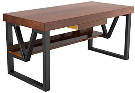 Computertisch, Massivholztisch mit Metallstütze, Computertisch für das Homeoffice mit Regalen und Schubladen, moderner, einfacher Lerntisch, Breite 1,2–3 m (Größe: 140 x 70 x 75 cm) (200 x 80 x 75 cm