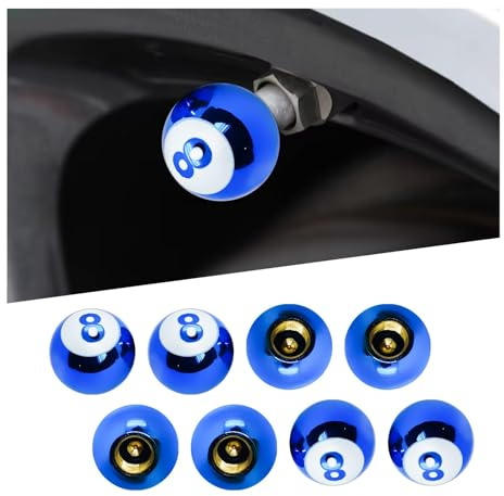 8 PCS Car Tire Valve Caps, Pool 8 Ball Wheel Valve Stem Covers with Rubber Ring, Corrosion Resistant Airtight Tyre Dust Caps, Universal Stem Covers for Car, Truck, Bicycle, SUV (Blue)